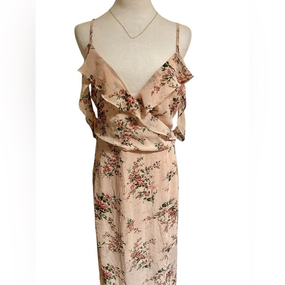 Floral Whimsical Prairie Fairy Dress Size 16 Pink Ruffle Maxi Flowy Elegant - Picture 6 of 7